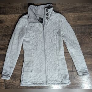 The North Face Quilted Jacket Light Gray Full Zip Women Small High Neck 3 Button